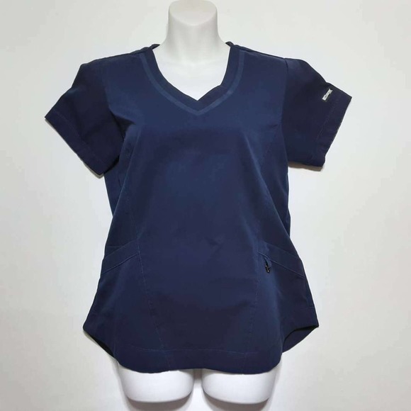 2 Greys Anatomy By Barco Impact Women Sz Small Navy Blue Scrub Tops Style 7187 - Picture 1 of 8